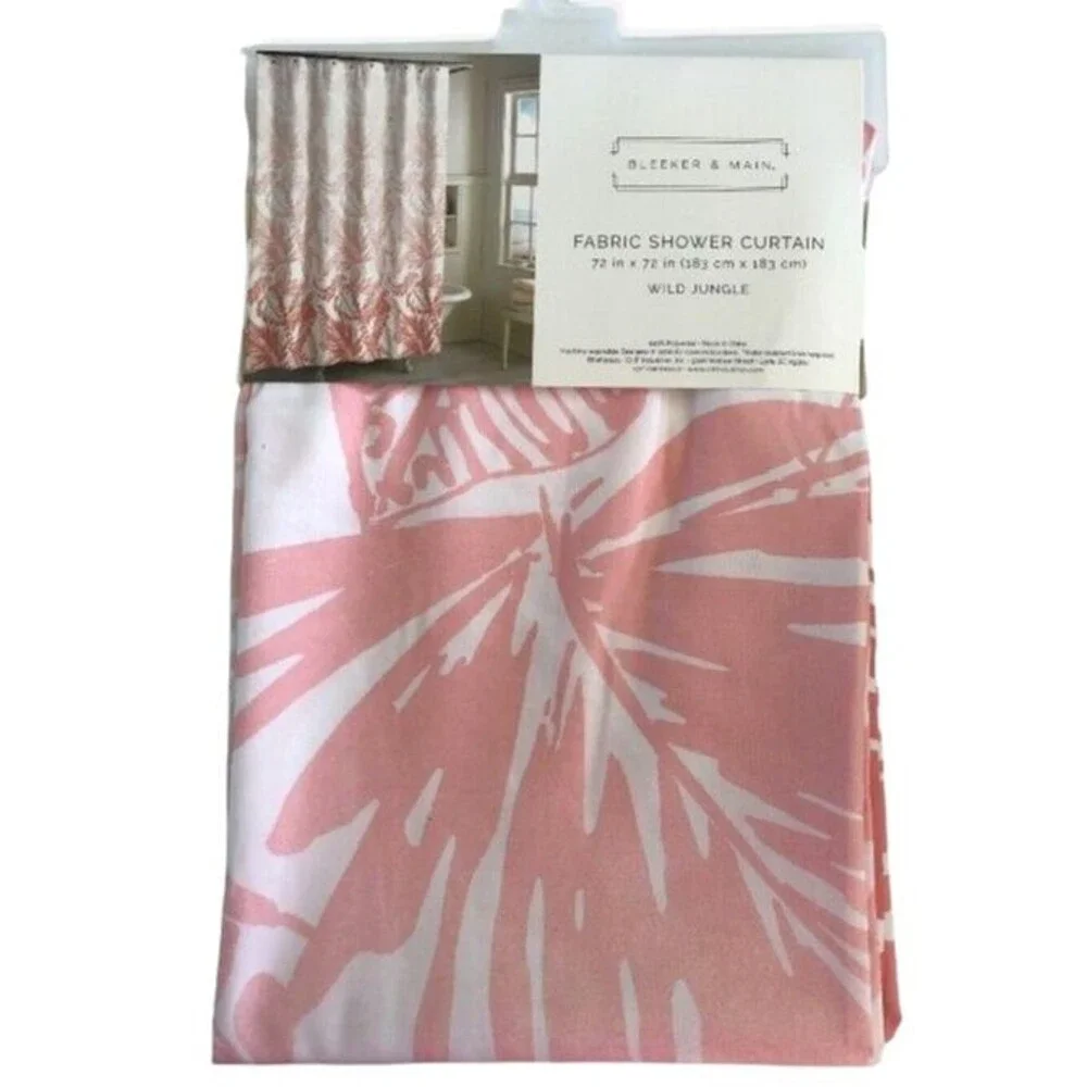 Wild Jungle Palm Fabric Shower Curtain Pink White 72x72 Summer Beach House